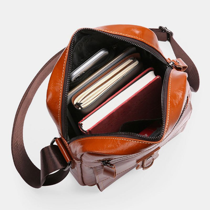 Mannen Echt Leer Grote Capaciteit Vintage Zakelijke Crossbody Tas Schoudertas