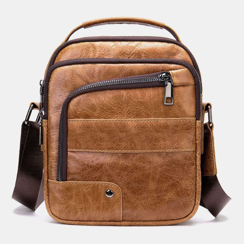 Mannen Echt Leer Multi-zakken Oortelefoon Gat Vintage Waterdichte Crossbody Tassen Schoudertassen
