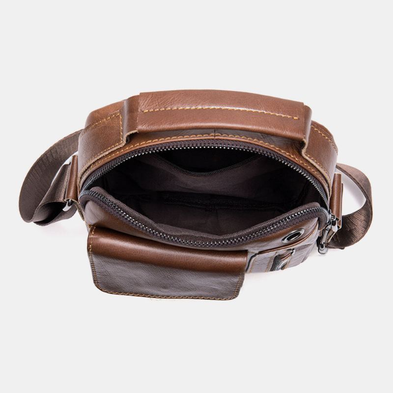 Mannen Echt Leer Multi-zakken Oortelefoon Gat Vintage Waterdichte Crossbody Tassen Schoudertassen
