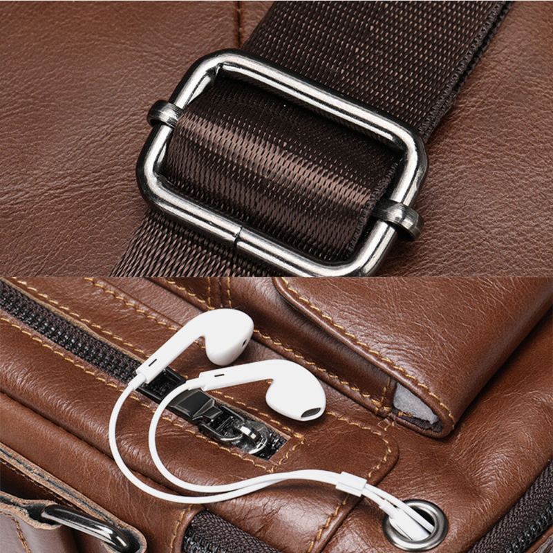 Mannen Echt Leer Multi-zakken Oortelefoon Gat Vintage Waterdichte Crossbody Tassen Schoudertassen