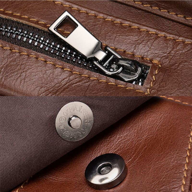 Mannen Echt Leer Multi-zakken Oortelefoon Gat Vintage Waterdichte Crossbody Tassen Schoudertassen