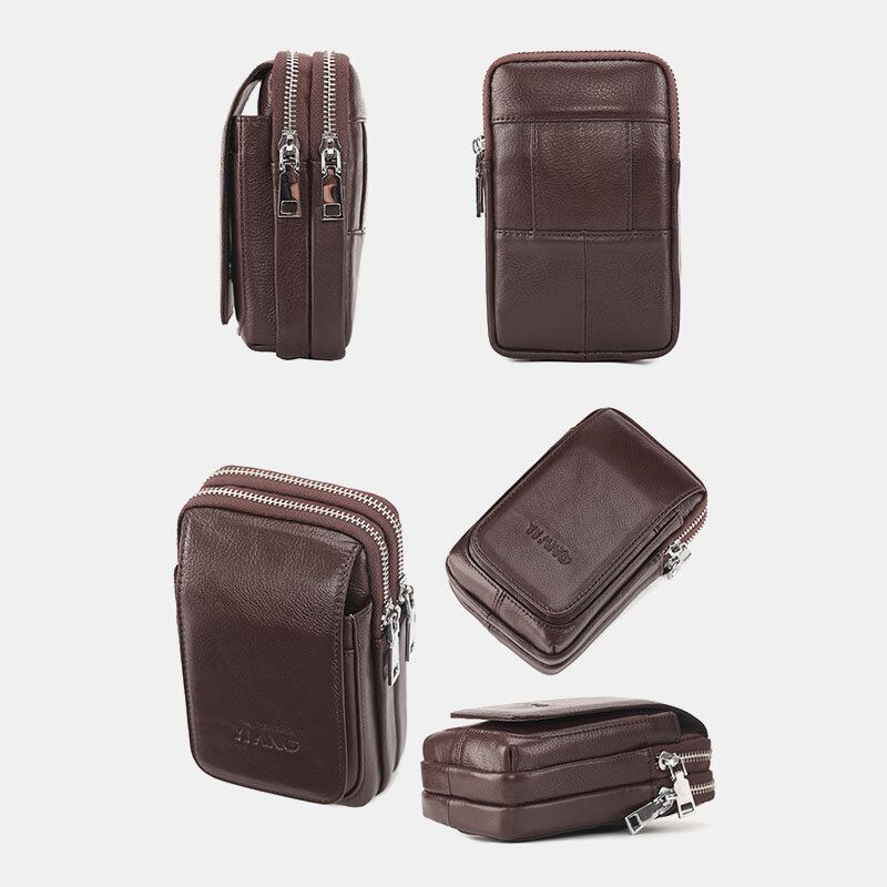 Mannen Echt Leer Retro Multi-carry Mini Telefoon Tas Kaarthouder Tas Heuptas Crossbody Tas