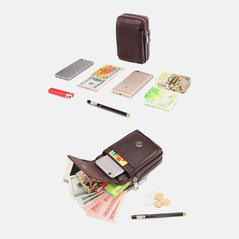 Mannen Echt Leer Retro Multi-carry Mini Telefoon Tas Kaarthouder Tas Heuptas Crossbody Tas
