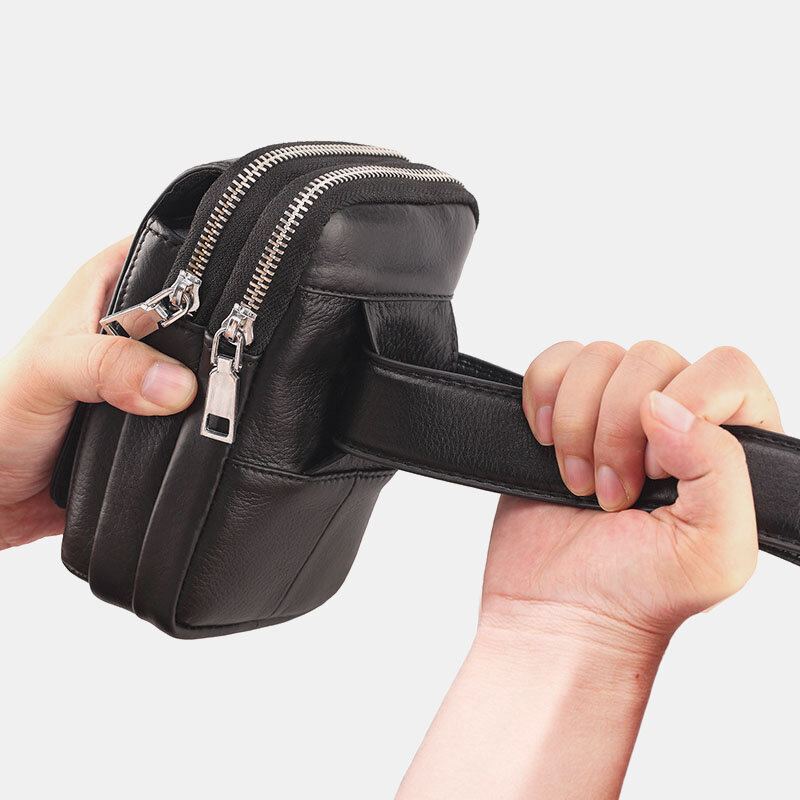 Mannen Echt Leer Retro Multi-carry Mini Telefoon Tas Kaarthouder Tas Heuptas Crossbody Tas
