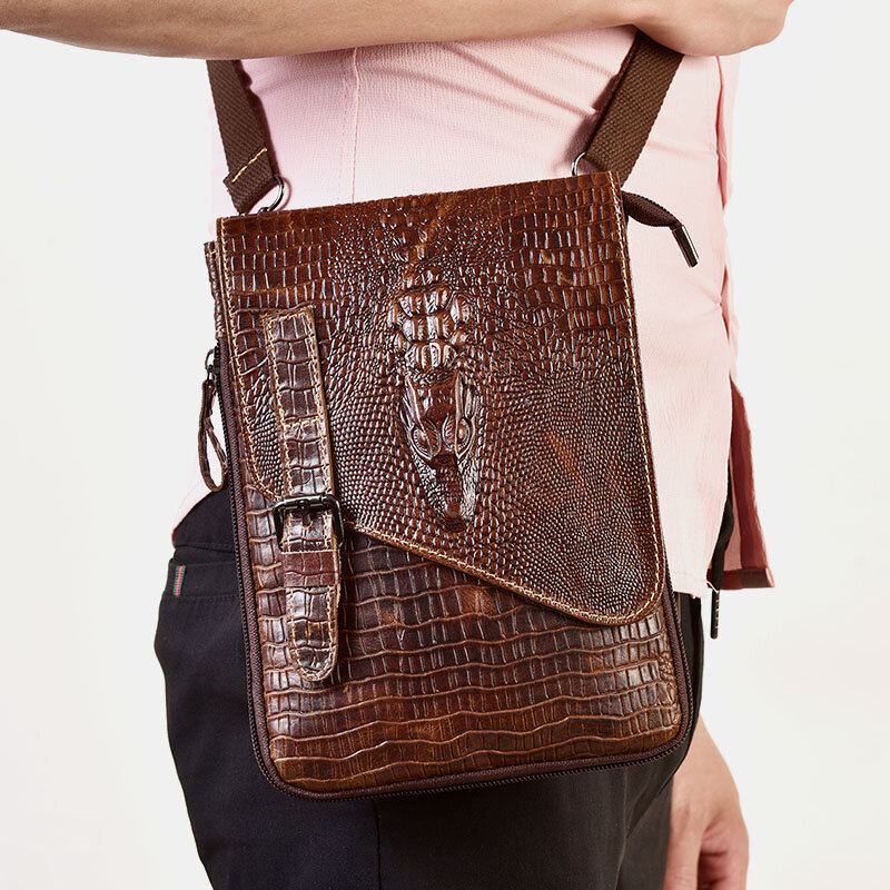 Mannen Echt Leer Slijtvaste Krokodil Textuur Casual Crossbody Tas Schoudertas