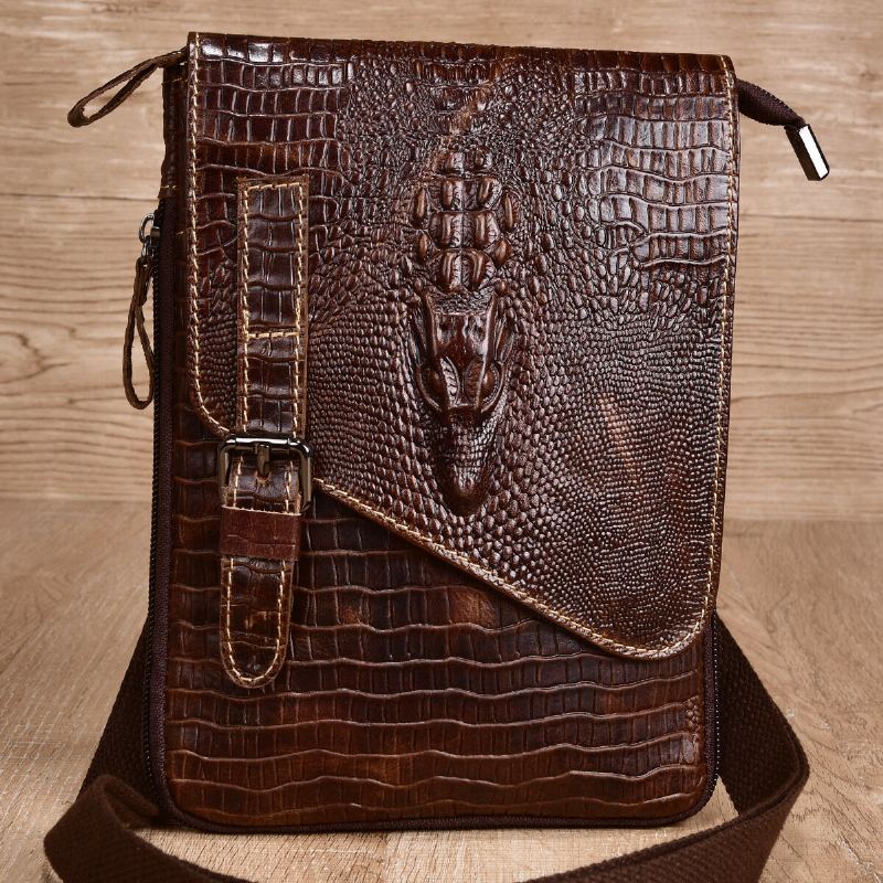 Mannen Echt Leer Slijtvaste Krokodil Textuur Casual Crossbody Tas Schoudertas