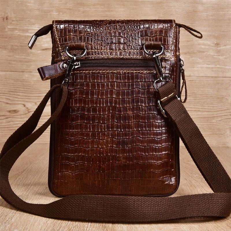 Mannen Echt Leer Slijtvaste Krokodil Textuur Casual Crossbody Tas Schoudertas