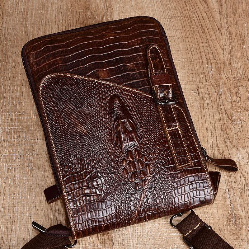 Mannen Echt Leer Slijtvaste Krokodil Textuur Casual Crossbody Tas Schoudertas