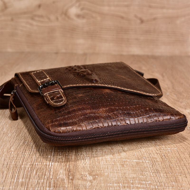 Mannen Echt Leer Slijtvaste Krokodil Textuur Casual Crossbody Tas Schoudertas