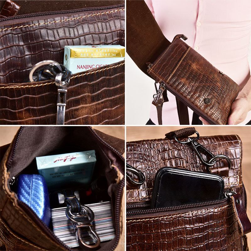 Mannen Echt Leer Slijtvaste Krokodil Textuur Casual Crossbody Tas Schoudertas