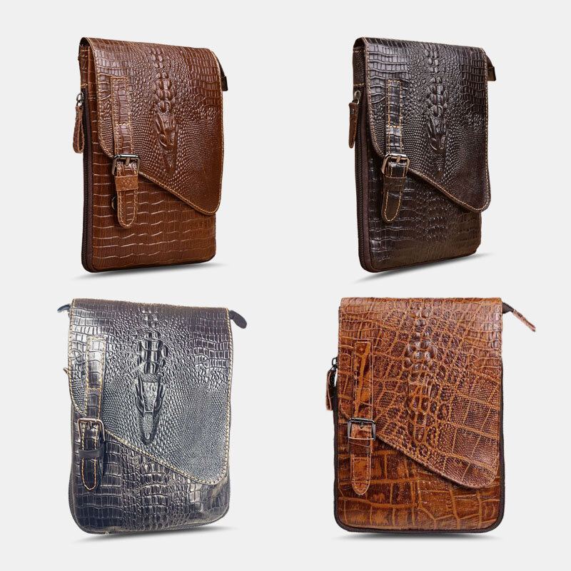 Mannen Echt Leer Slijtvaste Krokodil Textuur Casual Crossbody Tas Schoudertas