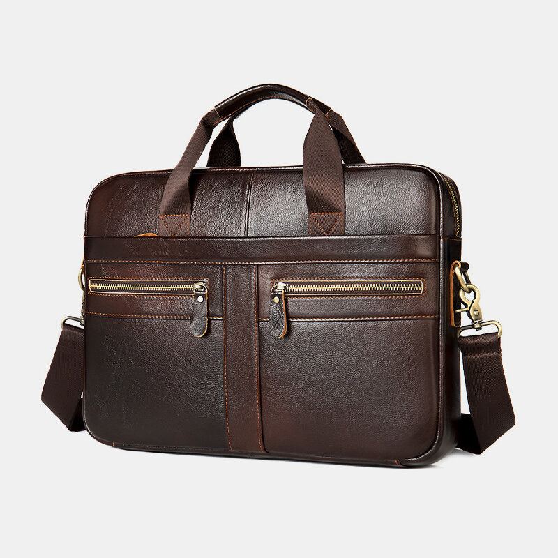 Mannen Lederen Multi-pocket 14 Inch Laptoptas Aktetas Zakelijke Handtas Crossbody Tas