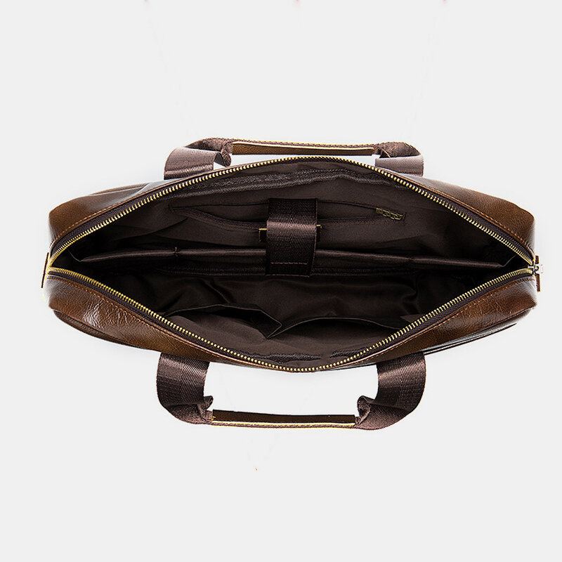 Mannen Lederen Multi-pocket 14 Inch Laptoptas Aktetas Zakelijke Handtas Crossbody Tas