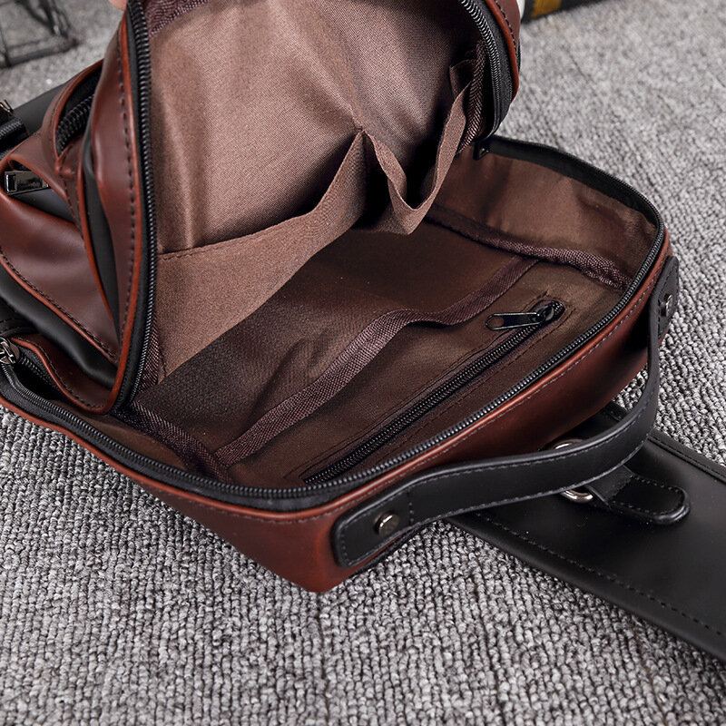 Mannen Pu Lederen Vintage Vierkant Ontwerp Waterdichte Crossbody Tas Grote Capaciteit Multifunctionele Borst Pouch Enkele Schoudertas