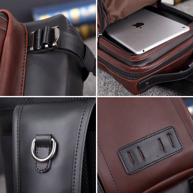 Mannen Pu Lederen Vintage Vierkant Ontwerp Waterdichte Crossbody Tas Grote Capaciteit Multifunctionele Borst Pouch Enkele Schoudertas