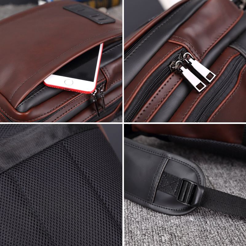 Mannen Pu Lederen Vintage Vierkant Ontwerp Waterdichte Crossbody Tas Grote Capaciteit Multifunctionele Borst Pouch Enkele Schoudertas
