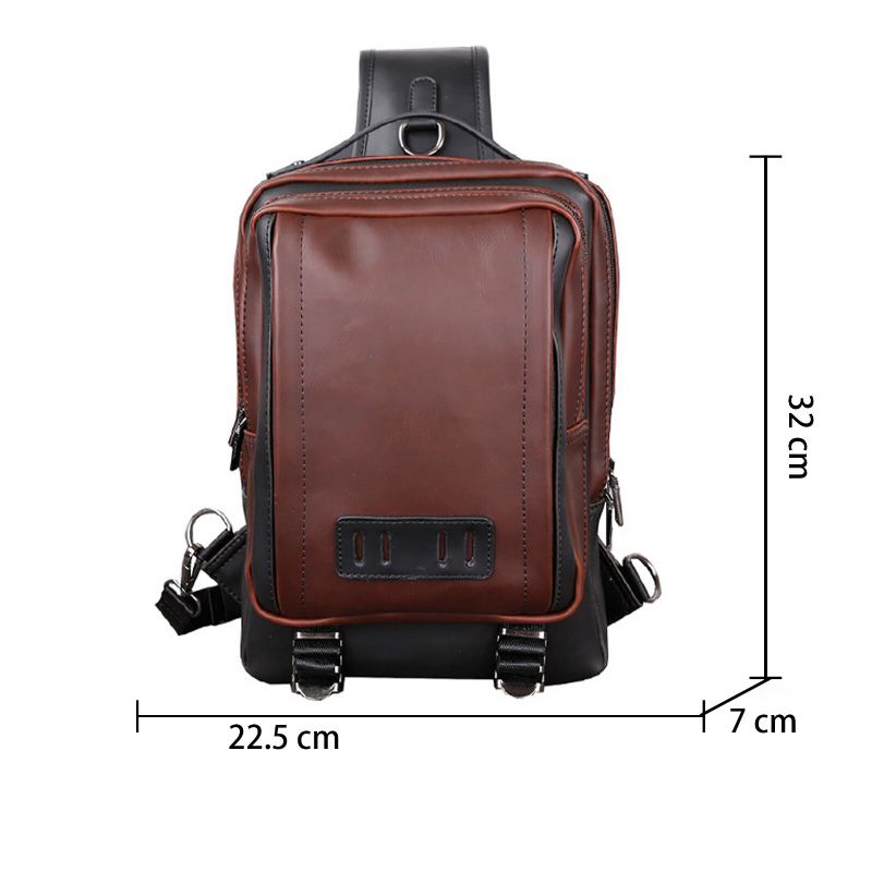 Mannen Pu Lederen Vintage Vierkant Ontwerp Waterdichte Crossbody Tas Grote Capaciteit Multifunctionele Borst Pouch Enkele Schoudertas