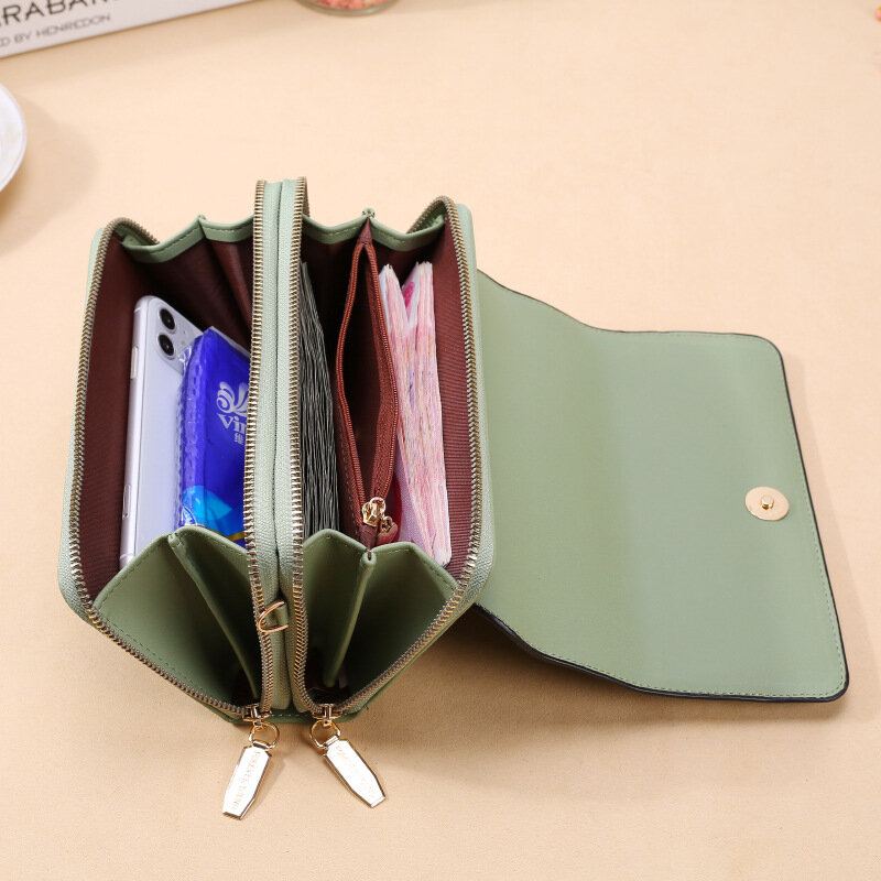 Vrouwen All-match Nepbont Dubbele Rits Zakken Crossbody Tas Grote Capaciteit Multi-zakken Telefoon Tas Portemonnee
