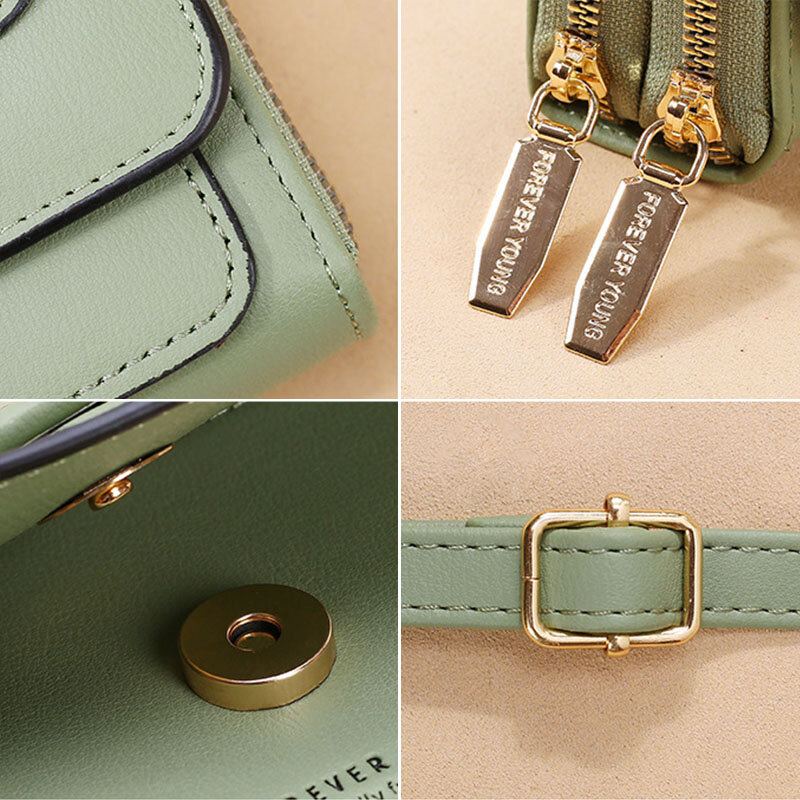 Vrouwen All-match Nepbont Dubbele Rits Zakken Crossbody Tas Grote Capaciteit Multi-zakken Telefoon Tas Portemonnee