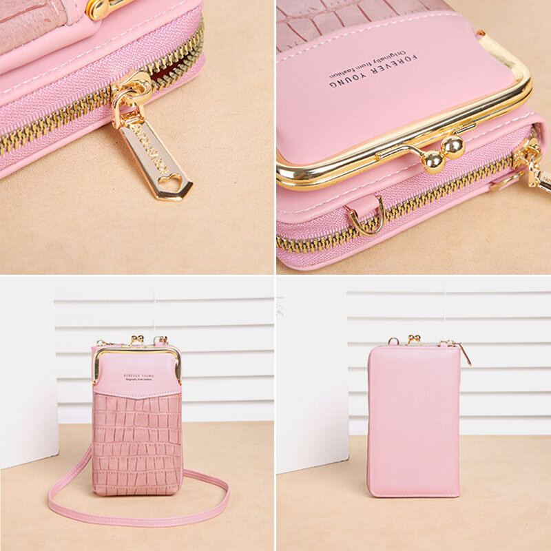 Vrouwen Alligator Patroon Reliëf Verticale Grote Capaciteit Rits Portemonnee Draagbare 6.5 Inch Telefoon Tas Schoudertas Crossbody Tas