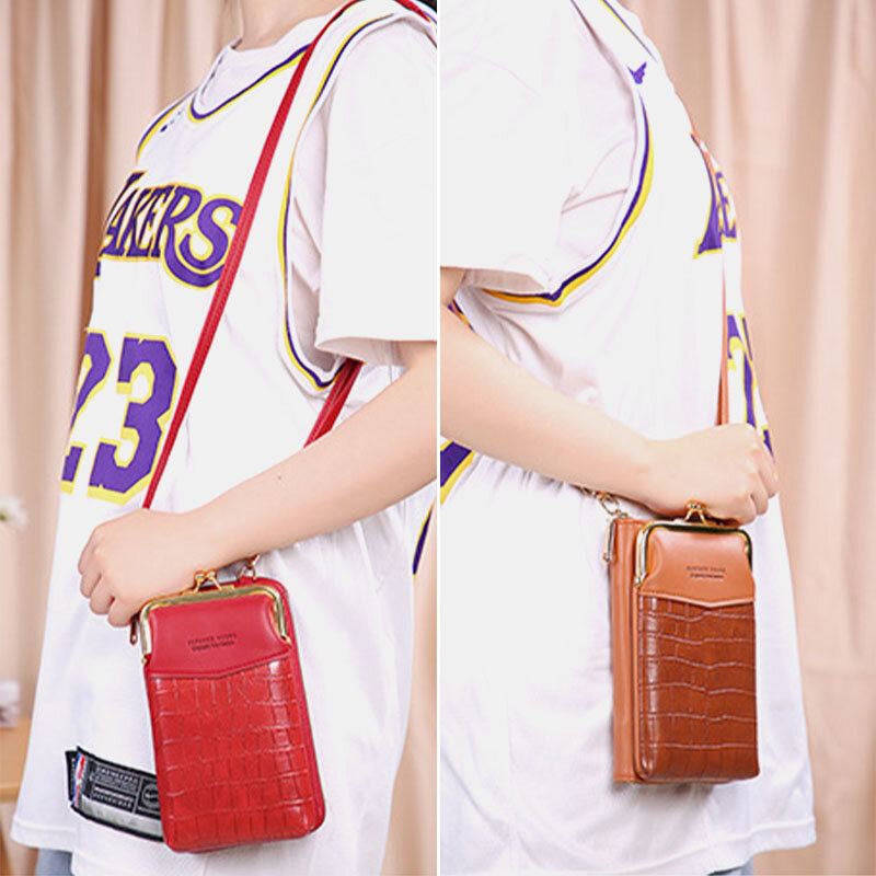 Vrouwen Alligator Patroon Reliëf Verticale Grote Capaciteit Rits Portemonnee Draagbare 6.5 Inch Telefoon Tas Schoudertas Crossbody Tas