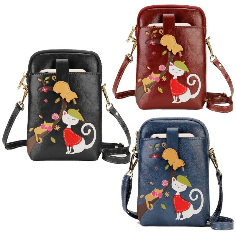 Vrouwen Kunstleer Leuke Crossbody Tas Met Grote Capaciteit Rits Ontwerp Lichtgewicht Telefoontas