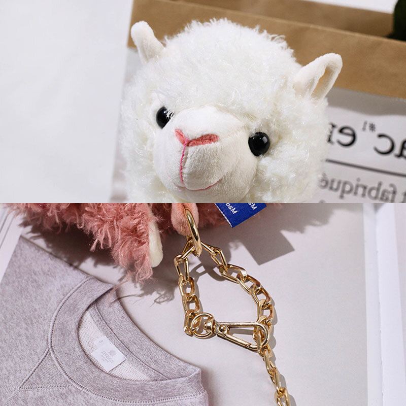 Vrouwen Lamswol Leuke Cartoon 3d Alpaca Vorm Zachte Creatieve Kleine Schoudertas Crossbody Tas Met Ketting