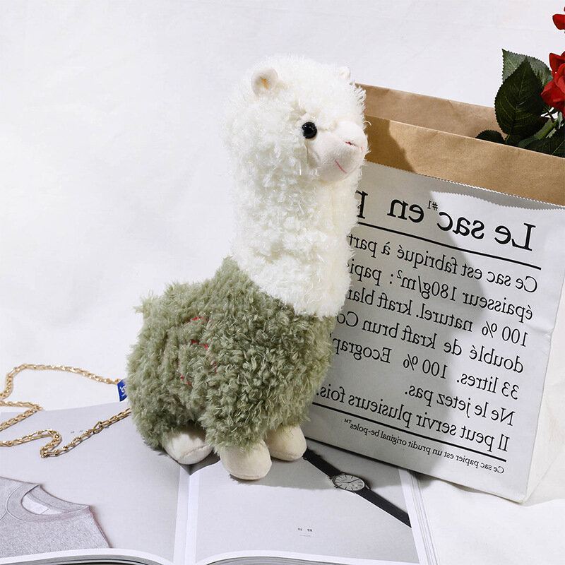 Vrouwen Lamswol Leuke Cartoon 3d Alpaca Vorm Zachte Creatieve Kleine Schoudertas Crossbody Tas Met Ketting