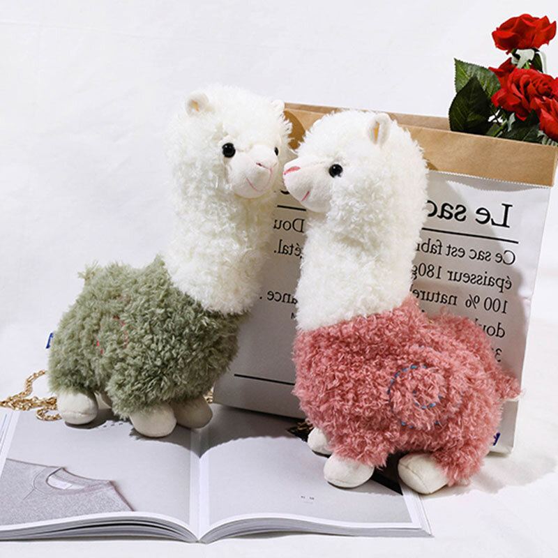 Vrouwen Lamswol Leuke Cartoon 3d Alpaca Vorm Zachte Creatieve Kleine Schoudertas Crossbody Tas Met Ketting