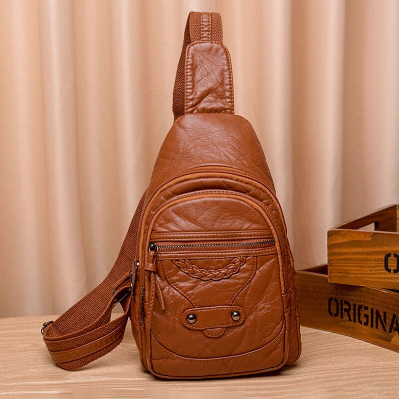 Vrouwen Pu Leer Draagbare Grote Capaciteit Oortelefoon Gat Crossbody Tassen Schoudertas Borsttas
