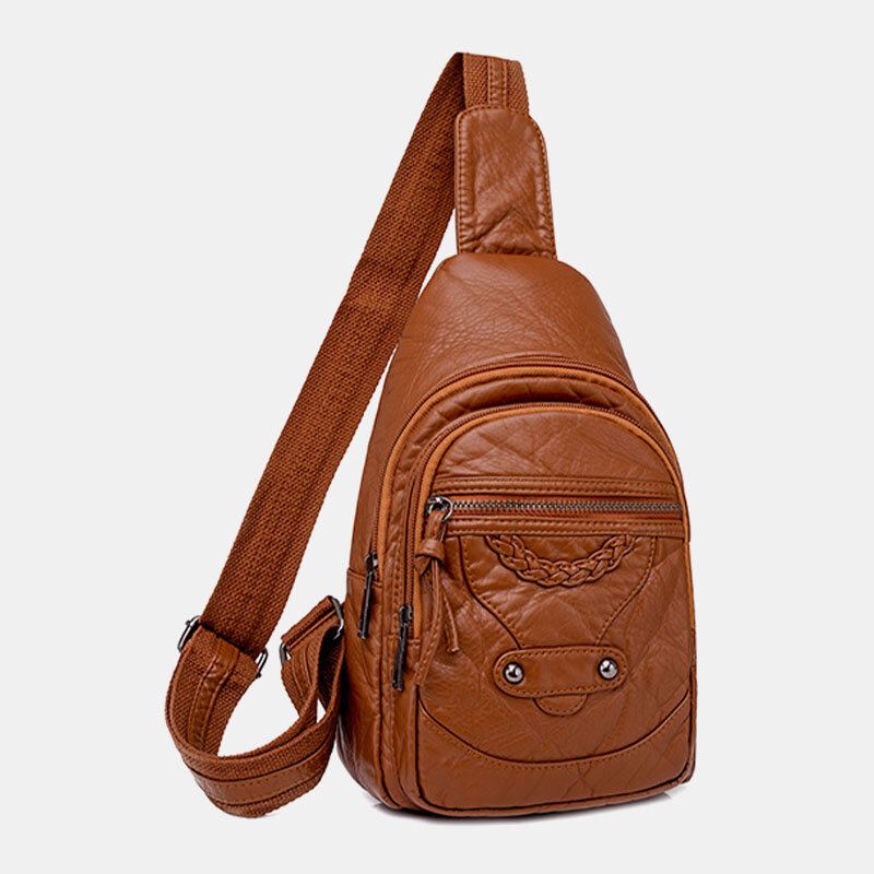 Vrouwen Pu Leer Draagbare Grote Capaciteit Oortelefoon Gat Crossbody Tassen Schoudertas Borsttas