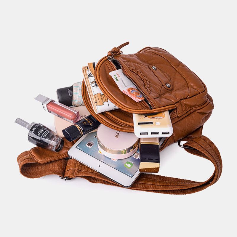 Vrouwen Pu Leer Draagbare Grote Capaciteit Oortelefoon Gat Crossbody Tassen Schoudertas Borsttas