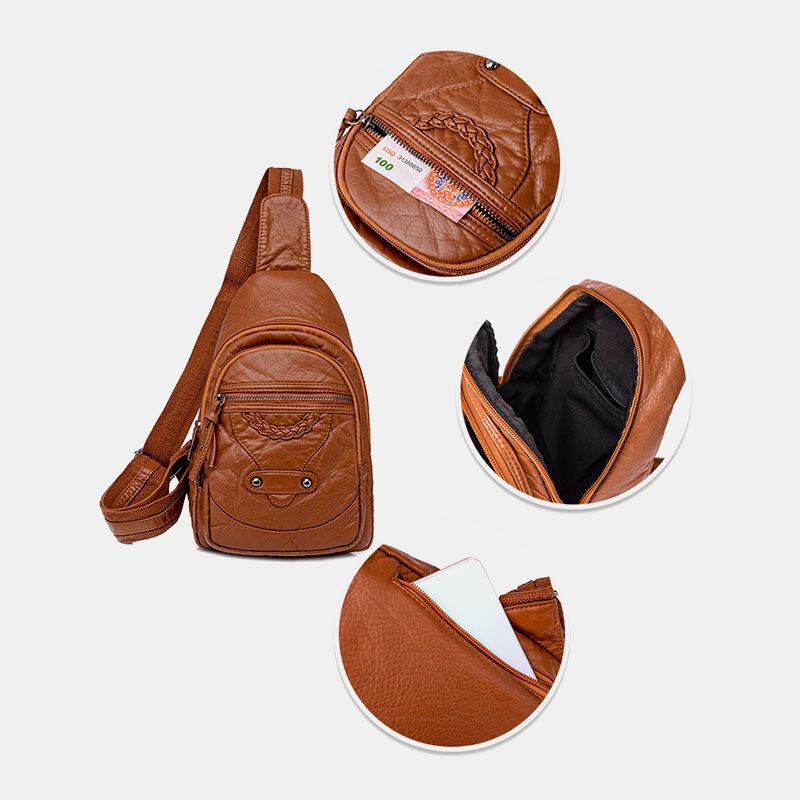 Vrouwen Pu Leer Draagbare Grote Capaciteit Oortelefoon Gat Crossbody Tassen Schoudertas Borsttas