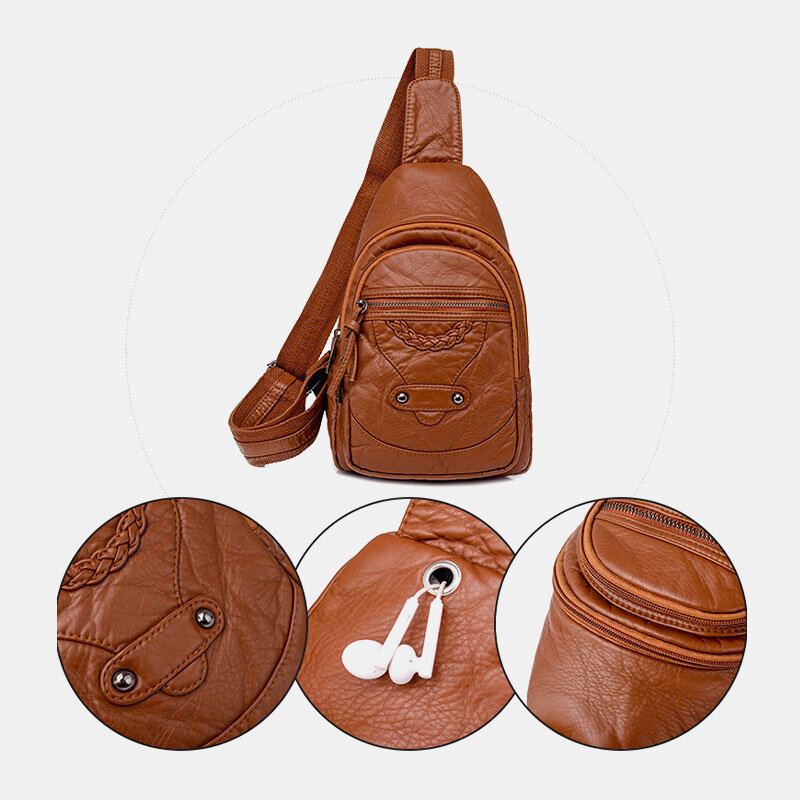 Vrouwen Pu Leer Draagbare Grote Capaciteit Oortelefoon Gat Crossbody Tassen Schoudertas Borsttas