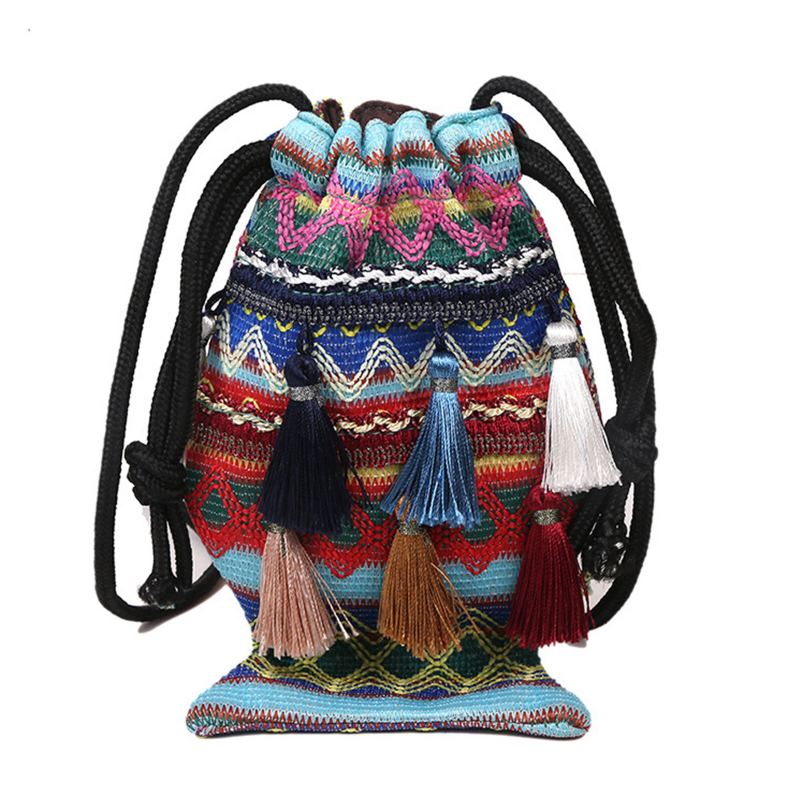 Vrouwen Stro Bohemian Stijlvolle Vis Kwastje Ontwerp Crossbody Tas Mode Vintage Trekkoord Schoudertas