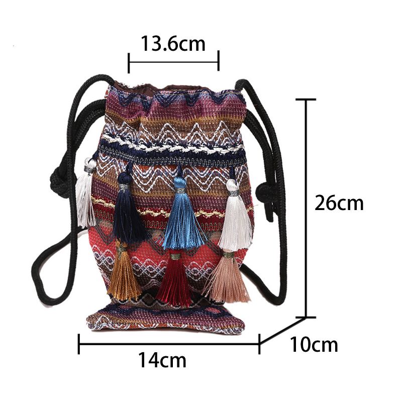 Vrouwen Stro Bohemian Stijlvolle Vis Kwastje Ontwerp Crossbody Tas Mode Vintage Trekkoord Schoudertas