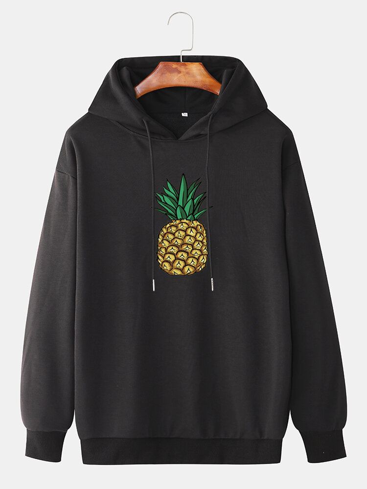 Casual Herenhoodies Met Eenvoudige Ananasprint En Lange Mouwen