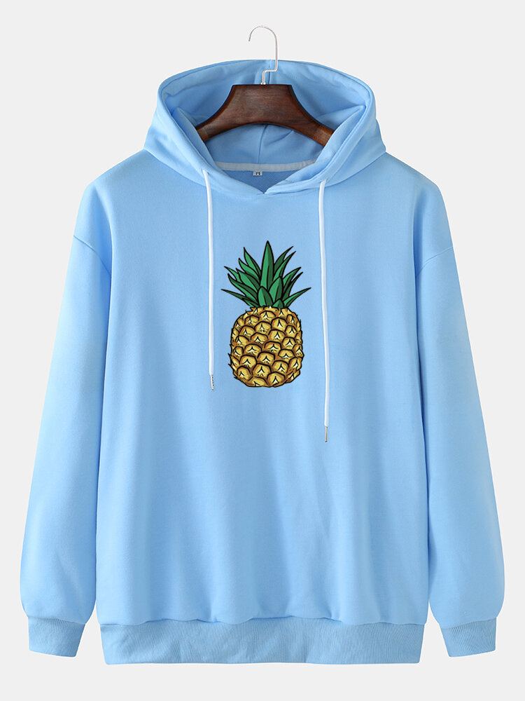 Casual Herenhoodies Met Eenvoudige Ananasprint En Lange Mouwen