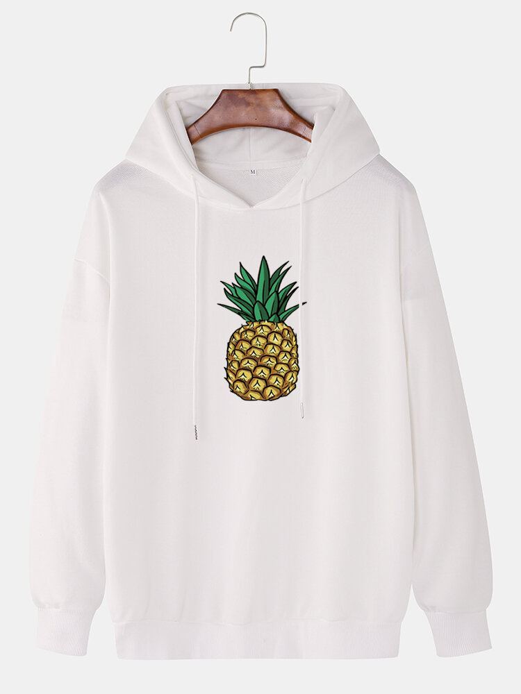 Casual Herenhoodies Met Eenvoudige Ananasprint En Lange Mouwen