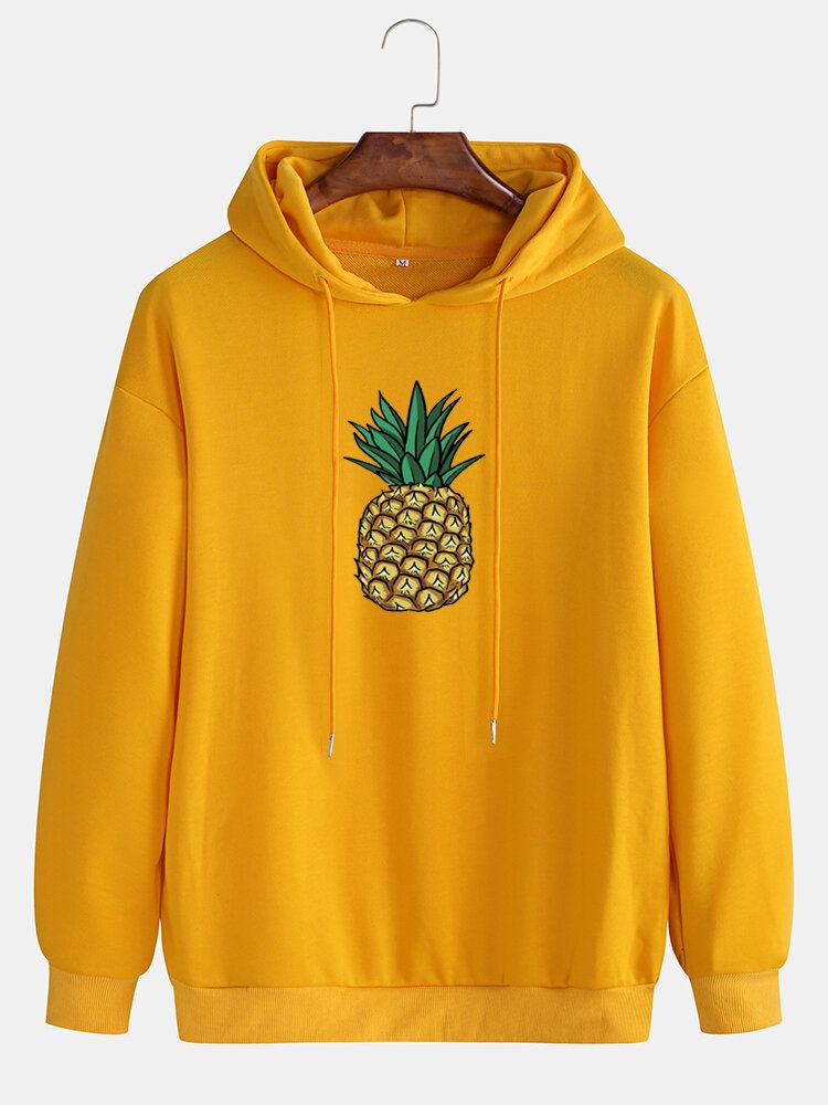 Casual Herenhoodies Met Eenvoudige Ananasprint En Lange Mouwen