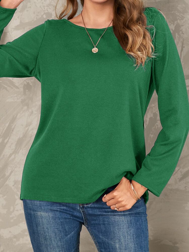 Dames Effen Kleur Basic Ontworpen Pleats V-hals Lange Mouw Casual Blouses