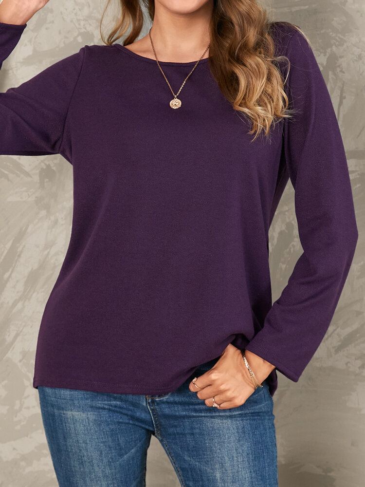 Dames Effen Kleur Basic Ontworpen Pleats V-hals Lange Mouw Casual Blouses