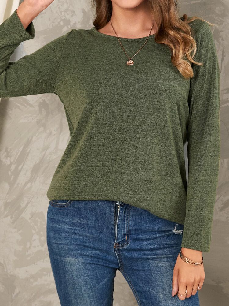 Dames Effen Kleur Basic Ontworpen Pleats V-hals Lange Mouw Casual Blouses