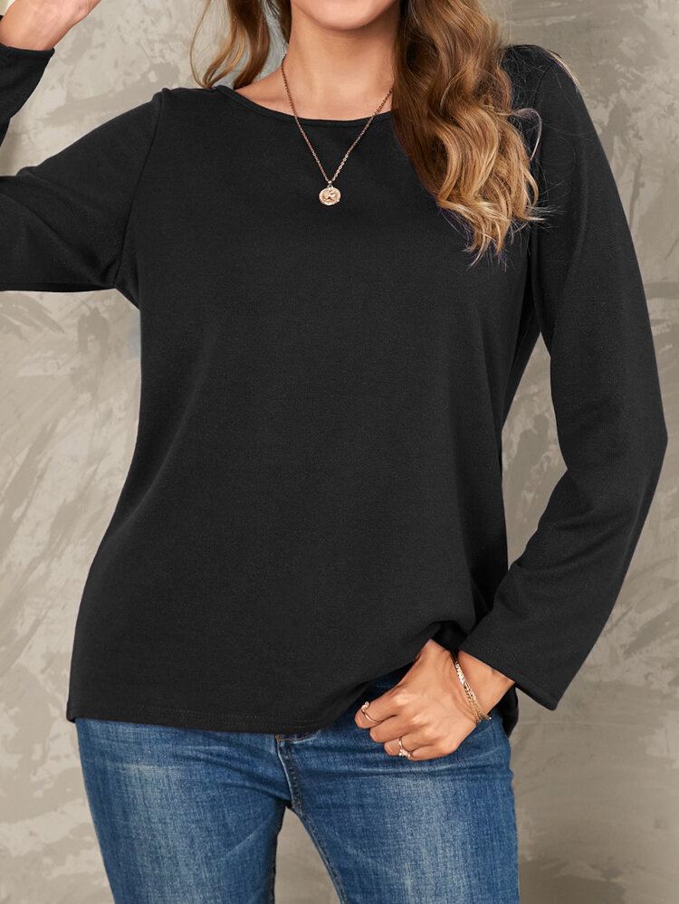 Dames Effen Kleur Basic Ontworpen Pleats V-hals Lange Mouw Casual Blouses