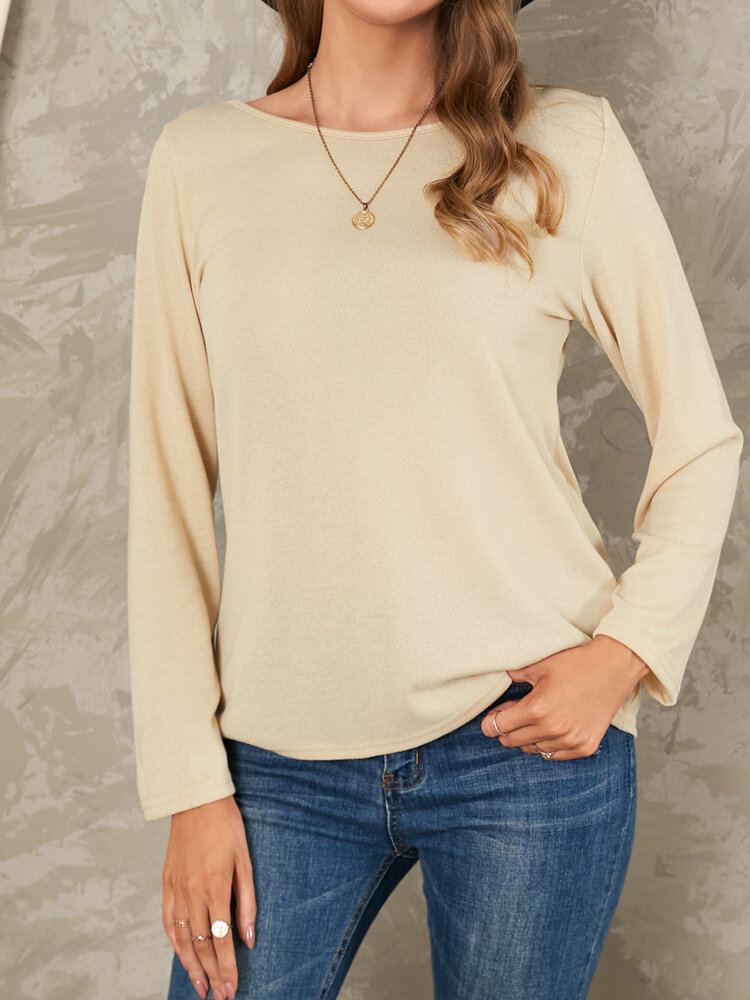 Dames Effen Kleur Basic Ontworpen Pleats V-hals Lange Mouw Casual Blouses