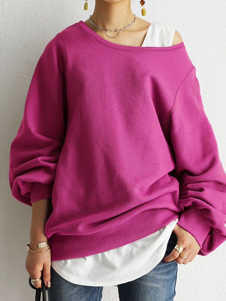 Dames Puff Sleeve Effen Dikke O-hals Preppy Huiselijk Sweatshirt