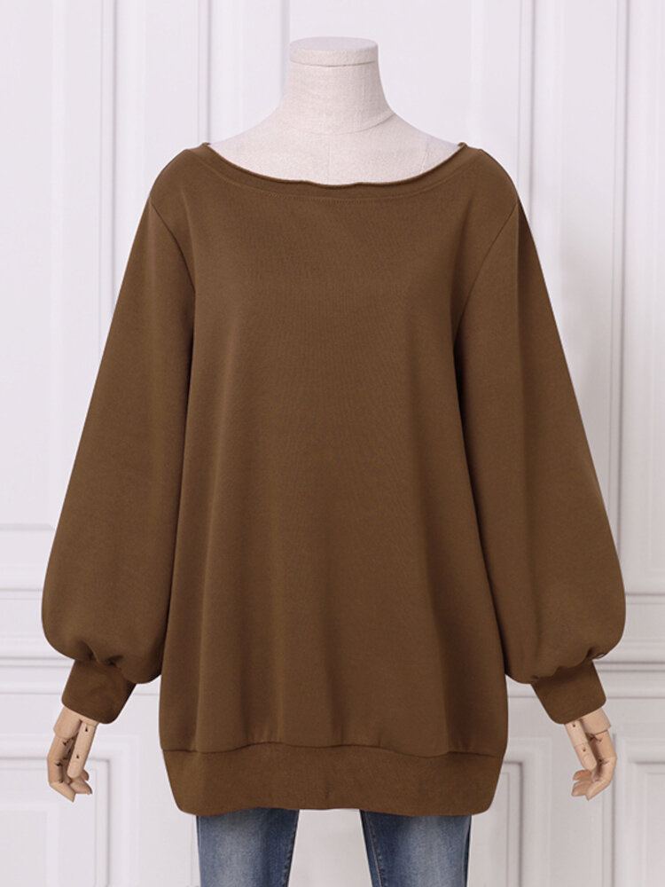 Dames Puff Sleeve Effen Dikke O-hals Preppy Huiselijk Sweatshirt