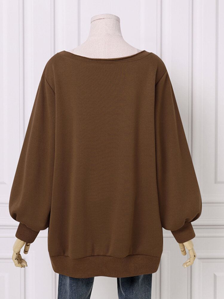 Dames Puff Sleeve Effen Dikke O-hals Preppy Huiselijk Sweatshirt