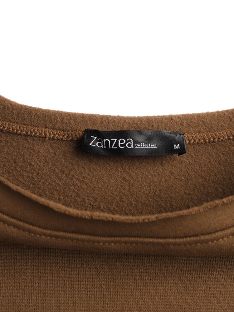 Dames Puff Sleeve Effen Dikke O-hals Preppy Huiselijk Sweatshirt