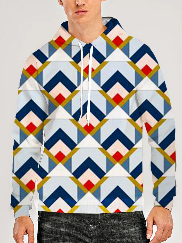 Heren 3d Geometrie Grafische Print Lange Mouw Casual Hoodies Met Zak
